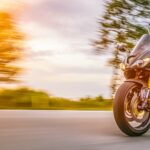 Motorbike on the road riding. having fun riding the empty road on a motorcycle tour / journey